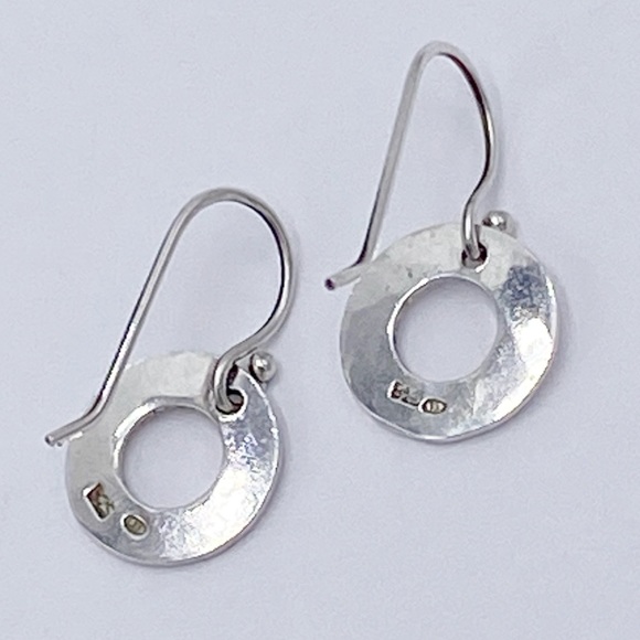 Sterling Silver 925 Hammered Circle Dainty Dangle Earrings - Picture 4 of 7